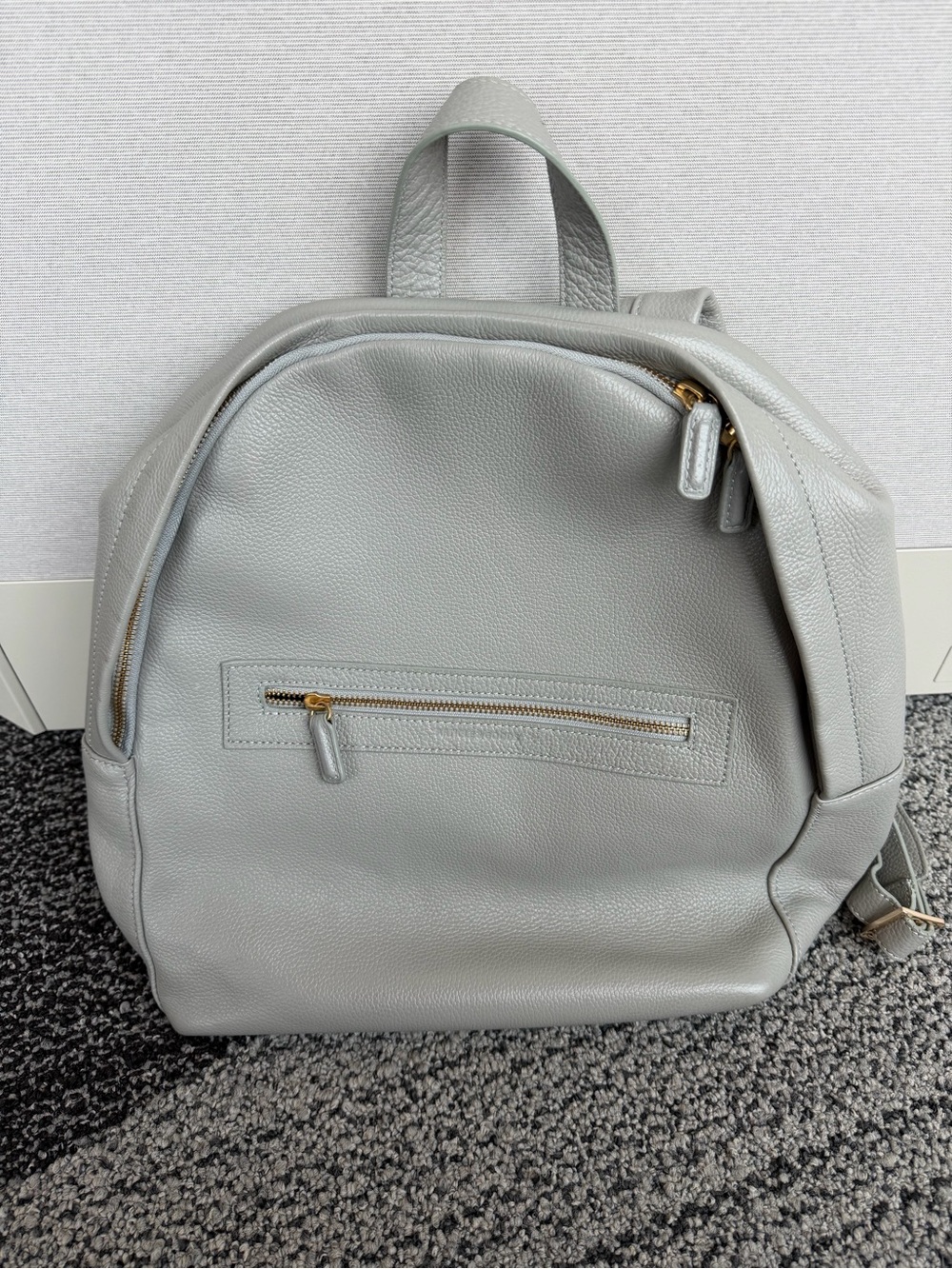 Light Gray Pleather Backpack - Minimal Women's Bag